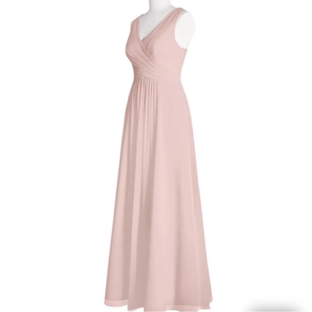 SALE Peach Floor Length Chiffon Gown Classic Elegant Prom Dress Military Ball - Picture 2 of 14